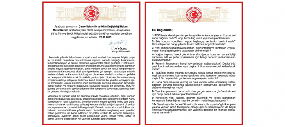 Ali Yüksel: “TOKİ’nin tamamlanmayan projeleri ortadayken yeni konut kampanyası ciddi soru işaretleri doğuruyor” - GÜNDEM - İnternetin Ajansı